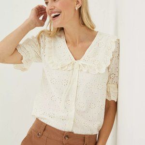FatFace Talia Broderie Collar Lace Eyelet Blouse, Size 4
